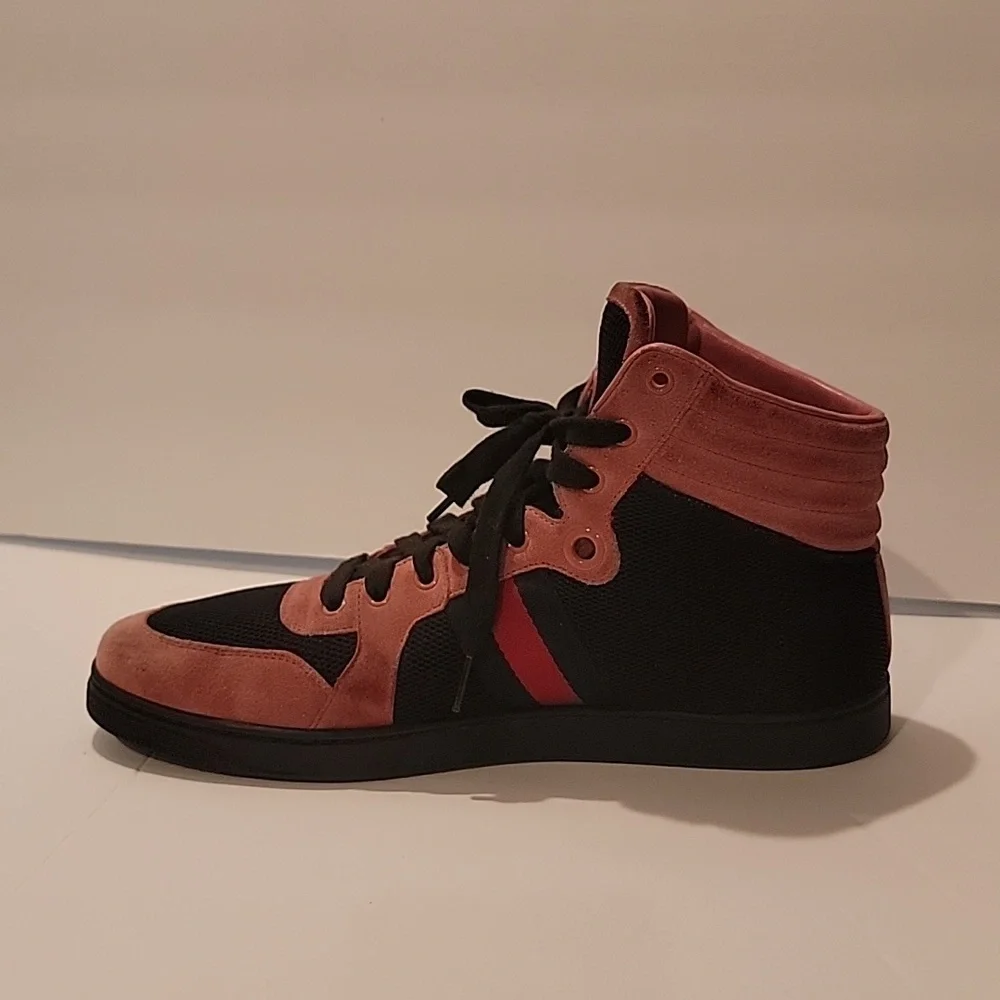 Gucci 9G pink/black web coda high top sneakers gucci size 9 men's uk 9